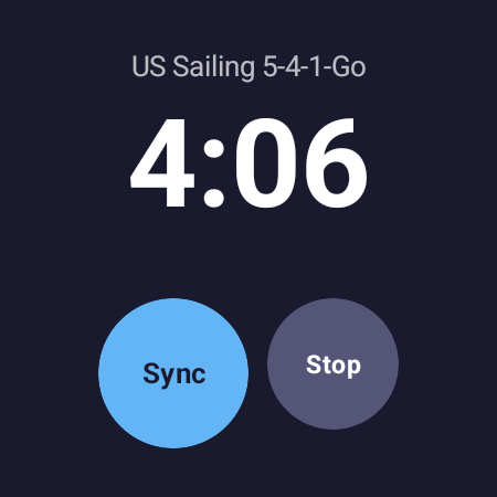 Countdown running above the minute, white numerals on navy, with Sync and Stop below